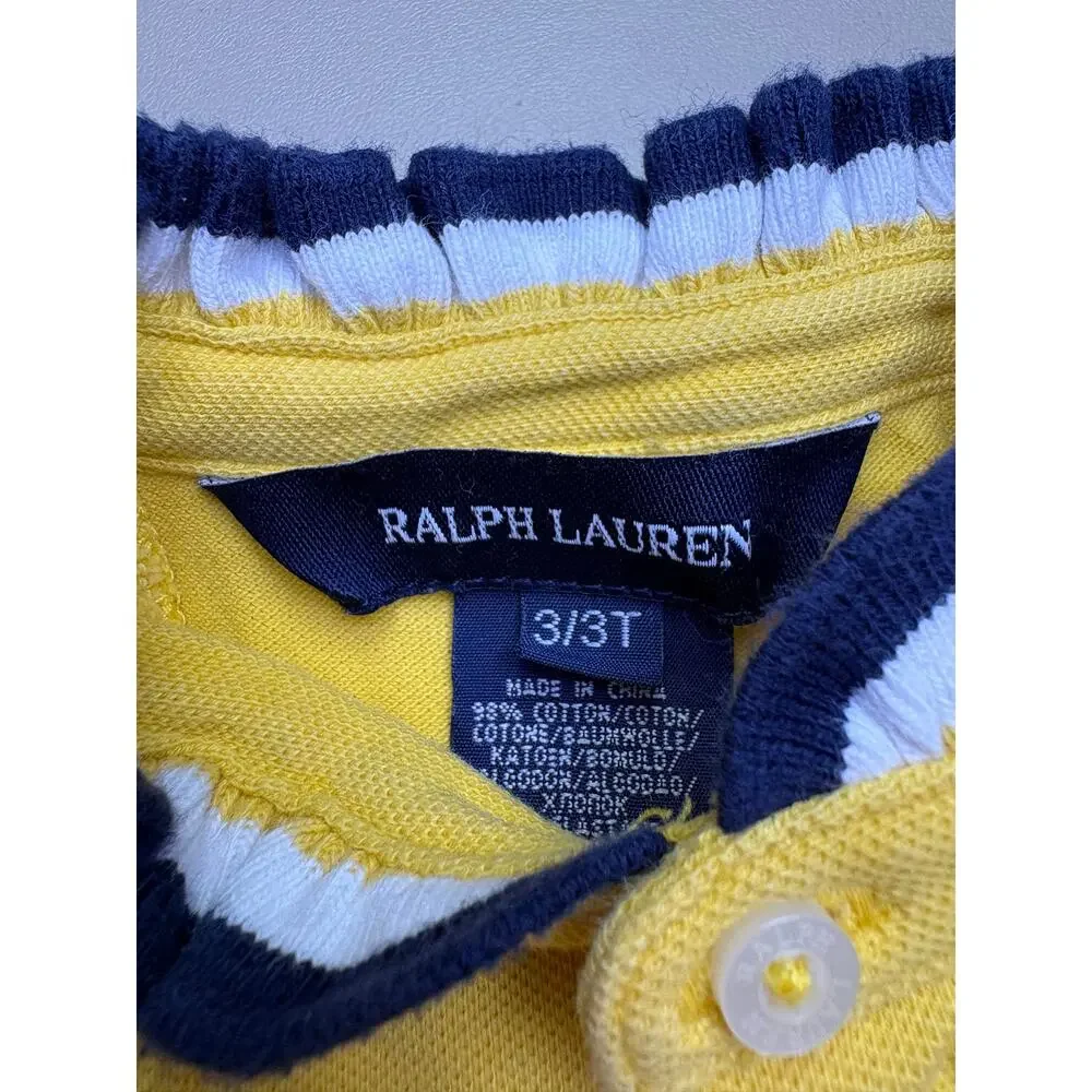 Ralph Lauren Girls 3T Yellow Sleeveless Polo Shirt Ruffle Collar Tank EUC